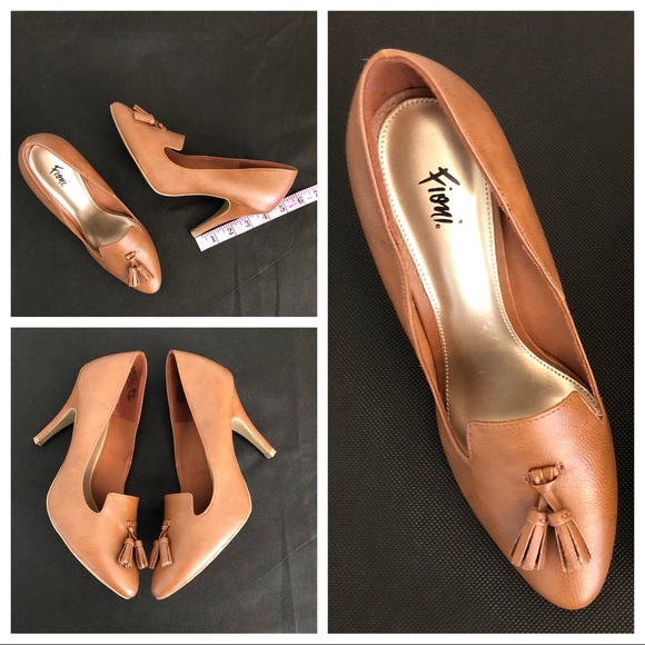 Fioni Shoes - Slip on shoes heels pump tassel career cognac